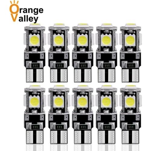 10pcs Wholesale T10 5 LED NO Warning Error Canbus W5W 194 5050 SMD Free Auto Wedge Car 5Led Light Clearance Bulb 5SMD DC 12V