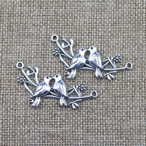 Newest 10Pieces 21*49mm Mixed Alloy Antique Silver Color Sweet Birds Charms Connector Pendant Accessory For DIY Jewelry Making