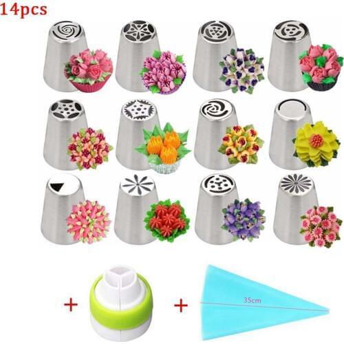 14-piece Cake Decorating Mouth Set 12 Plus 1 Tri-color Converter Plus 1 Enamel Bag Stainless Steel Baking Set