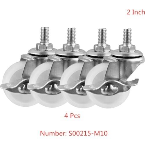 4 Pcs/Lot 2 Inch Caster M10 Screw With Brake White Pp Steering Wheel Rack Pulley Pet Cage