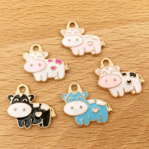 10pcs 18x16mm Enamel Gold Plated 5 Colors Zinc Alloy Cute Cows Charms Pendant for DIY Necklace Bracelet Earrings Making