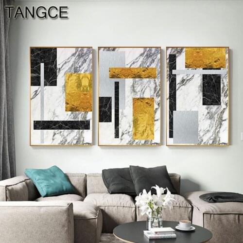Abstract Black White Golden Block Canvas Fashion Marble Wall Art Picture Print n Poster For Living Room Nordic Style Decoration