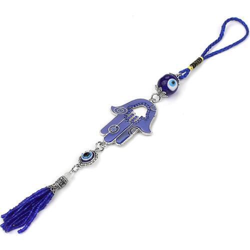Lucky Eye Glass Bead Keychain Tassel Pendant Keyrings Evil Eye Hamsa Hand Car Keychain Jewelry Wall Hanging EY221