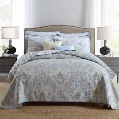 CHAUSUB AB-side Bedspread Cotton Quilt Set 3PCS Printed Coverlets Cover Pillowcase King Queen Size Summer Quilted Quilts Blanket