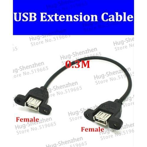 Black USB 2.0 female to USB Female Adapter Connector Panel Mount Extension Cable Cord With Screw Hole EARS 5pcs/lot
