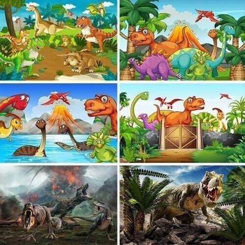 Disosaur Theme Cartoon Birthday Party Background Safari Jungle Newborn Kids Background for Photo Studio Photocall Party Decor