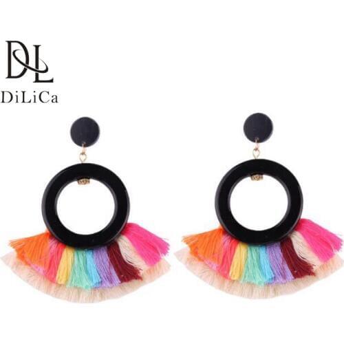 DiLiCa Bohemian Tassel Drop Dangle Earrings for Women Ethnic Acrylic Geometric Statement Big Earrings Boho Earring Jewelry