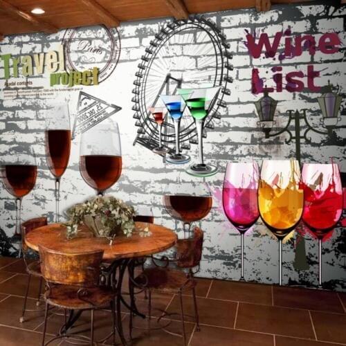 Dropshipping Colomac Brick Wallpaper Nostalgic Bar Theme Goblet Ferris Wheel Wallpaper Nordic Wall Mural 3d Papel Para Pared