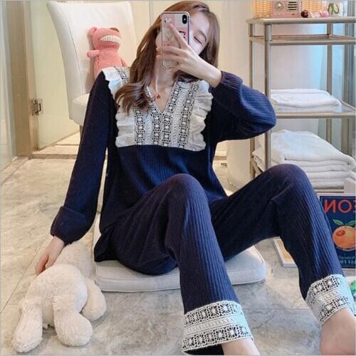 Fdfklak Nursing Pyjama Nightwear Clothes Cotton Breastfeeding Sleepwear Top+Pants Pajamas Set Pregnant Women Pregnancy Spring