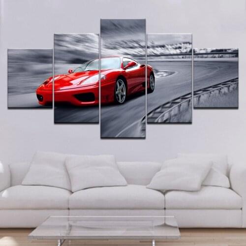 Artwork High Grade Red Sports Car Poster Home Decor Wall Art 5 Piece Picture Racing Car Canvas Painting HD Print Frame wallpaper