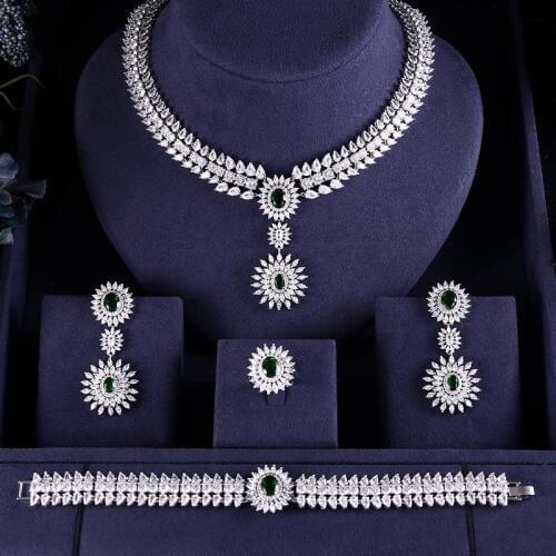 Janekelly Luxury cubic zirconia necklace bracelet earrings and ring 4pcs dubai full jewelry set for women,bridal dress dinner