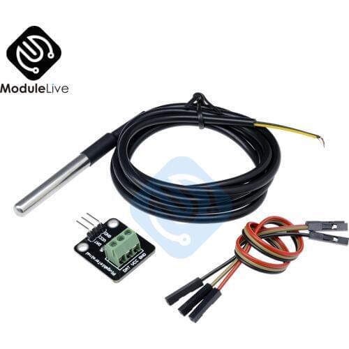 DS18B20 Temperature Sensor Kit Waterproof Module 100CM Digital Sensor Cable Stainless Steel Probe Terminal Adapter For Arduino