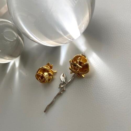 Korean Fashion Stud Earring For Women2021 Summer Aesthetic Gold Flower With Silver Aros For Friend Birthday Gift Luxury Jewelry