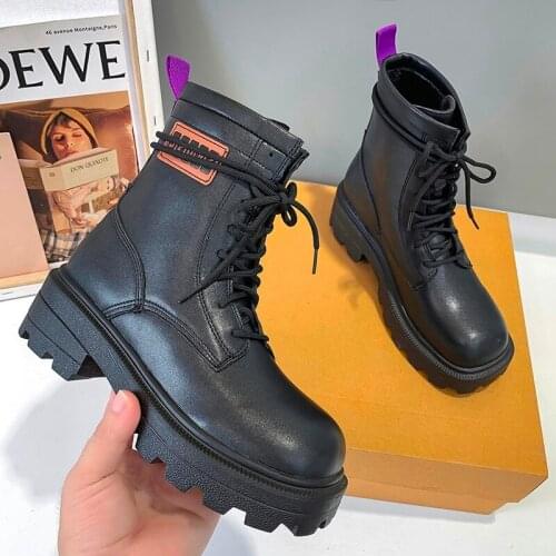 Nice Winter Women Vogue Ankle Boots Brand Chunky Platform Boots Womens Gray Gladiator Boots Woman Leather Shoes Plus Size 43