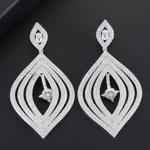 LARRAURI Geometry Women Wedding Dangle Earrings Fashion Jewelry Cubic Zircon Crystal CZ Dubai Bridal Earrings серьги женские