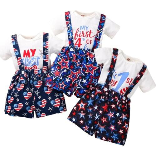 Citgeett Summer Independence Day Baby Boys Girls Casual Clothes Set Collar Short Sleeve Tops and Suspender Trousers Set