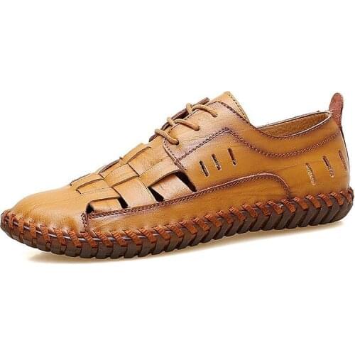 Summer Hollow Men Casual Shoes Loafers Handmade Men Shoes Quality Split Leather Shoes Men Flats Hot Sale Moccasins Shoe Big Size