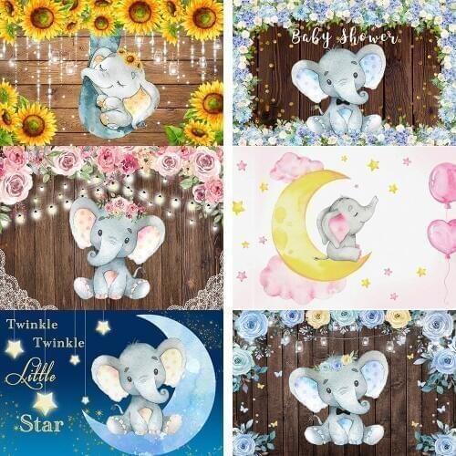 Little Peanut Baby Dumbo Photography Background Flower newborn Party Banner Decoration Elephant Baby Shower Backdrop Photozone