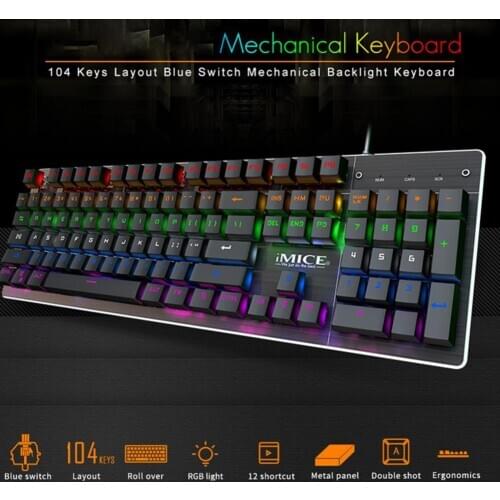 MK-X60 87 Keys Laptop PC Waterproof Gaming Chicken Green AxisMechanical Metal USB Wired Gaming Keyboard Kit With RGB Backlight