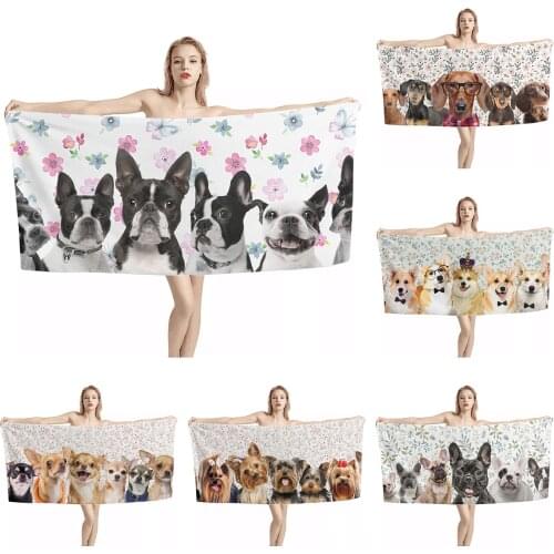 Fashion Microfiber Towel Cute Pet Puppy Pug Yorshire Dogs Prints Swimming/Sweat/Beach Towels Quick-dry Gym Yoga Toallas 2021