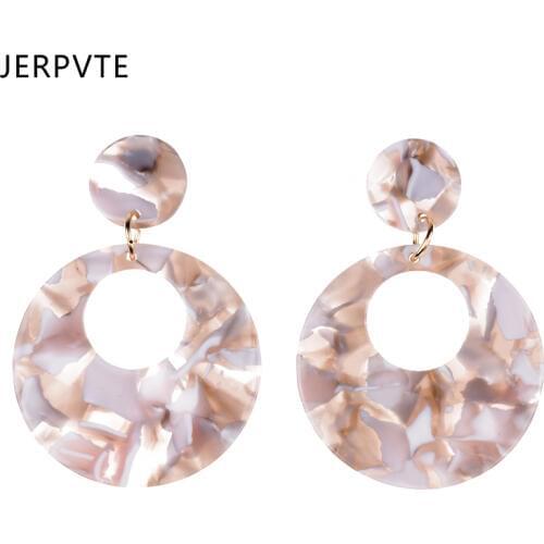 JERPVTE Fashion Acrylic Resin Round Leopard Stud Earrings For Women Geometrical Big Circle Earrings Acetate Elegant Brincos
