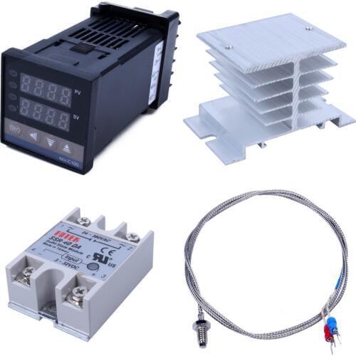 New Hot Digital 220V PID REX-C100 Temperature Controller + max.40A SSR + K Thermocouple PID Controller Set + Heat Sink