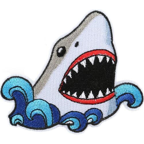 Great White Shark Cute Patch Ocean Animal Shark Attack Embroidered Iron on DIY Appliques for Jacket Backpack Cap