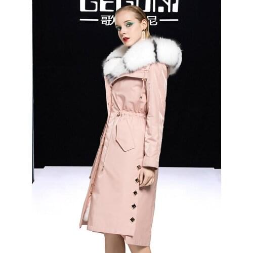 Coat Female Real Rabbit Liner Parka Winter Jacket Women Fox Fur Collar Korean Long Jackets Veste Femme MY