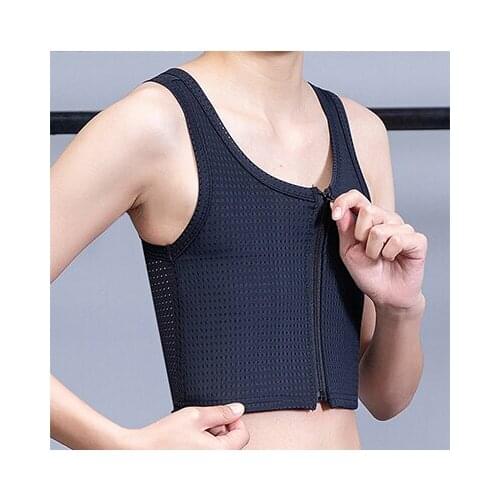 Flat Breast Slim Shaper FTM Lesbian Breathable Mesh Undershirt Tomboy Trans Chest Binder Vest Zipper Bandage Tank Tops S-4XL
