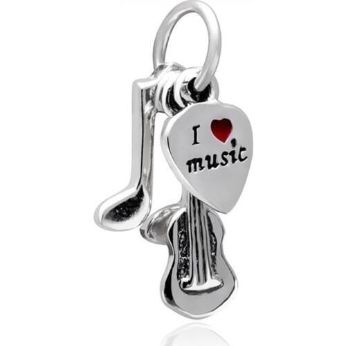 Love music guitar hanging charm Fit charms plata de ley original bracelet jewelry dijes oro golfi heart beads
