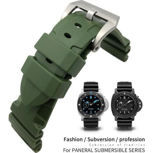 22mm 24mm 26mm Rubber Silicone Waterproof Watch Strap Replace For Panerai Wristband Strap Pin Buckle Watchband Black Blue Red