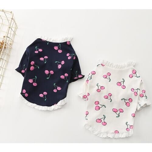 Spring Dog Clothes Cherry Pet Shirt Chihuahua Cotton Pets Dogs Clothing For Small Medium Dogs Yorkshire Pets Products Ropa Perro