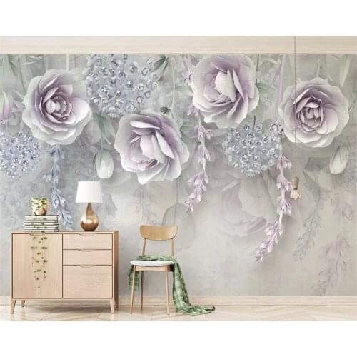 Custom Size Self Adhesive wallpaper 3d murals lavender flower stereo relief flower tv background wall decorate papel de parede