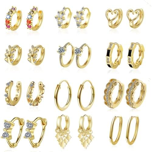 New Style 925 Sterling Silver Earrings Exquisite 18K Gold Zircon Small Earrings French Fashion Jewelry Ladies Charm Jewelry Gift