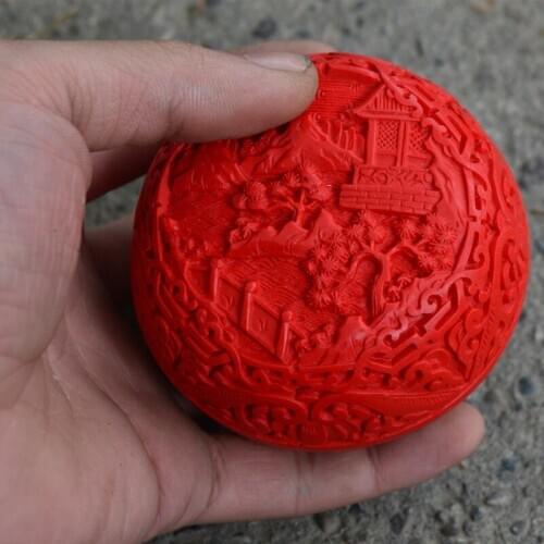 Beijing Characteristic Lacquerware Lacquer Carving 3-Inch Peony Jewelry Box Carved Lacquer Ware Folk Crafts Lacquerware Small