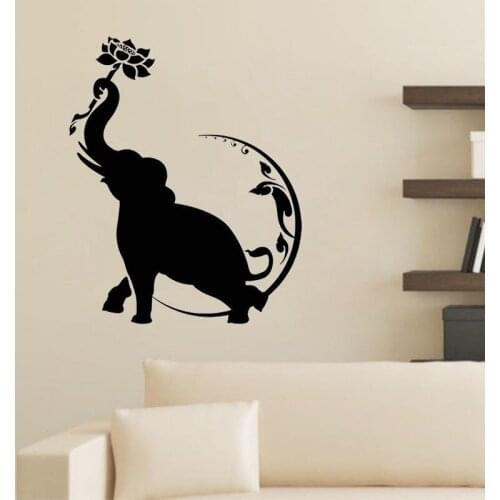 Elephant Lotus Flower Moon Wall Stickers Indian Buddhism Home Decor Living Room Bedroom Wall Decal Self Adhesive Wallpaper