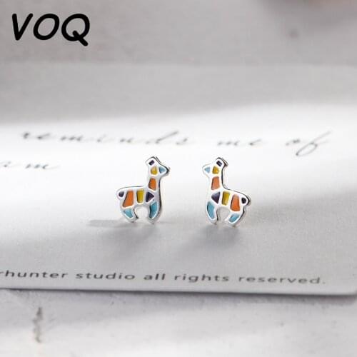 VOQ Fashion Girl Cartoon Giraffe Earrings Female Colorful Deer Cute Animal Personality Color Epoxy Earrings Gift
