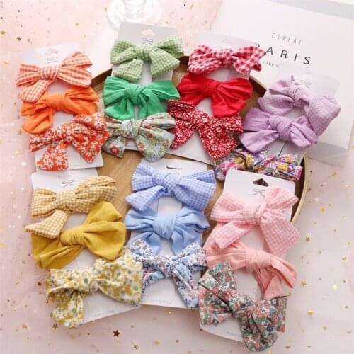 MISANANRYNE Korean Fresh Simple Plaid Floral Fabric Bow Hair Clip Fashion Barrettes Girl Children Card Issuance Accessories