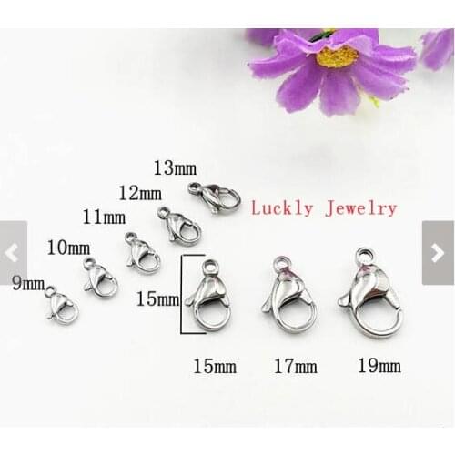 Lot 50pcs in 9mm-19mm more size bulk wholesale Stainless steel DIY lobster clasps Claw hooks Jewelry Finding DIY Marking