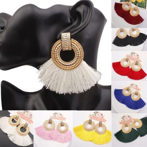 Boho mian Handmade Crystal Beaded Long Tassel Earrings For Women Gold Statement Dangle Earrings Ethnic Drop Earrings Jewelry