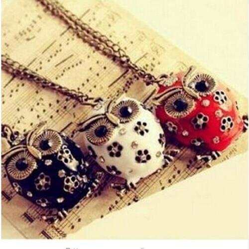 3 color fashion jewelry necklace flower crystal owl pendants for women 2016 vintage animal enamel necklace pendants