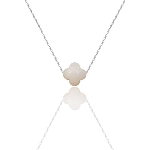 925 Sterling Silver White Clover Stone Necklace