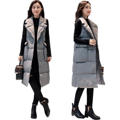 New Fashion Turn-down Collar Women Coat Warm Thick Long Waistcoat Washing Cotton Jacket Vest Coat Female Sleeveless Parkas Mw071