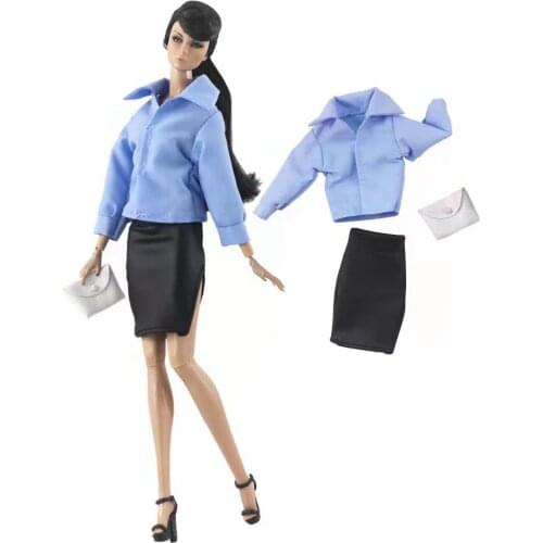 11.5" Elegant Blue Shirt Top Skirt Office Lady Work Wear Doll Outfits For Barbie Clothes Set Dollhouse 1/6 BJD Accessories Toys