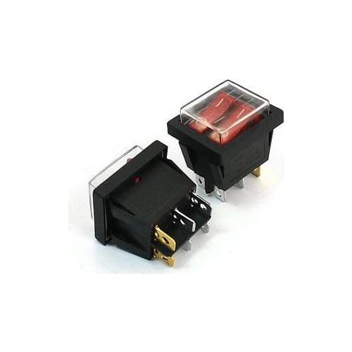 2pcs Double SPST 2 Position 6 Pins Rouge Neon Light Rocker Switch