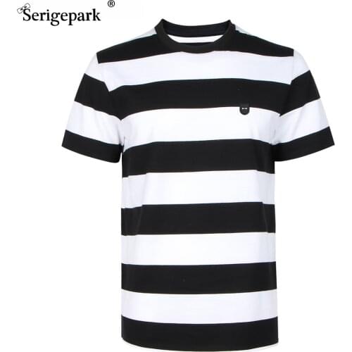 2021 France Serige park striped t shirt for classical design with tie badge new design for big size high quality cottomaterial