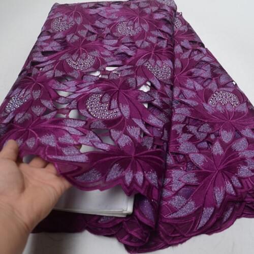 5yards/pc) neat embroidered African handcut lace fabric Swiss voile lace fabric with stones for high grade party dress CLP317