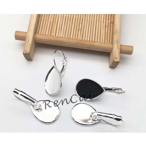 50pcs 10x14/13x18/18x25mm Stainless Steel Tear Drop Earring Blank Base Fit Glass Cabochon Cameo Earring Setting DIY Jewelry