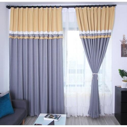American Country Modern Minimalist Curtain High Shading Stitching Jacquard Curtains for Living Room Bedroom Pastoral Curtains