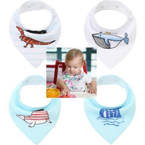 ANYONGZ 4PCS Cute Printed Baby Saliva Scarf Triangle Bib Nursing Comfortable Chin Towel Cotton For 0-3 Year Baby Cartoon Pattern